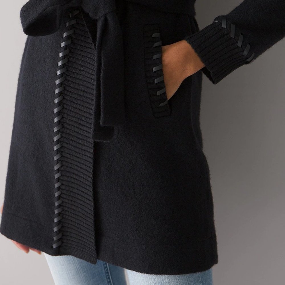 WHBM AMAZING DETAILS! Long Sleeve Whipstitch Sweater Coat S M - Picture 4 of 5